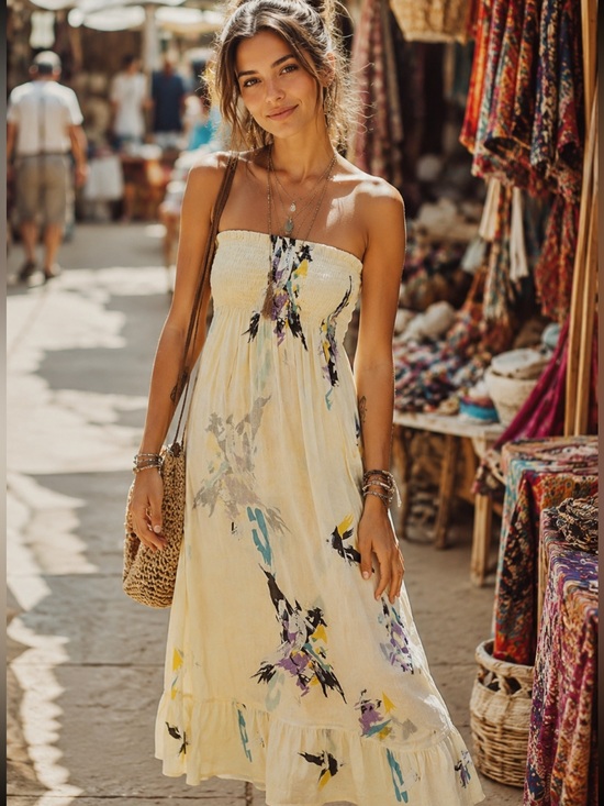 Chaudry Kc Dresses & Skirts - Sunlit Strapless Floral Maxi Dress in Soft Yellow